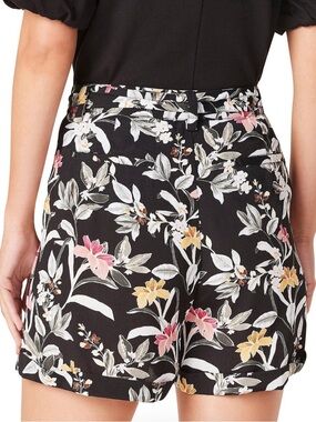 Charlotte Russe Tropical Floral Paperbag Shorts Belted Black Summer Size M